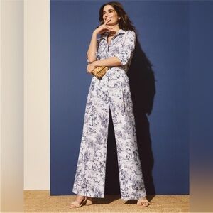 J. McLaughlin Navy and White Patterned shirt and pants